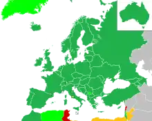 Carte des pays ayant déjà participé au Concours.