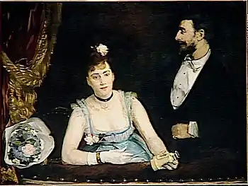 Une loge aux Italiens (1874), Paris, musée d'Orsay. Les modèles sont Jeanne Gonzalès et Henri Guérard.