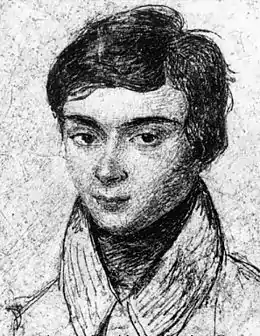 Portrait noir et blanc (dessin) d'un jeune homme.