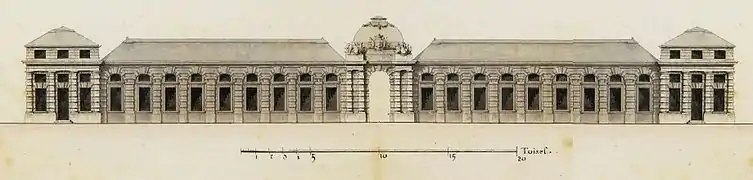 Elévation des communs du château d'Everly, 1785.