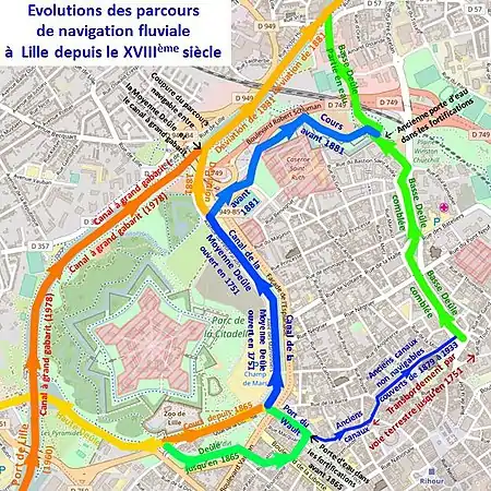 Évolutions des parcours de navigation fluviale à Lille