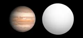 Comparaison des tailles respectivesde Jupiter et d'OGLE-TR-56 b.