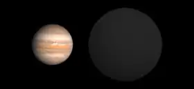 Tailles comparées de Jupiter et WASP-12b.