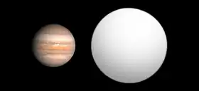 Tailles comparées de Jupiter et de WASP-17b.