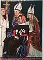 Jean de Dormans en rouge lors du sacre de Charles V le sage en 1364.