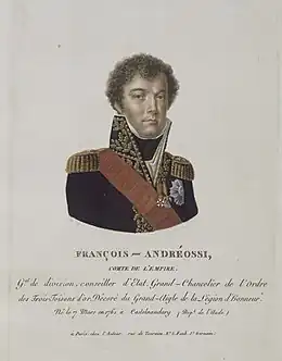 François-Andréossi, comte de l'Empire, né le 7 mars 1761 à Castelnaudary, estampe de Joseph Eymar, musée national des châteaux de Malmaison et de Bois-Préau, Rueil-Malmaison.