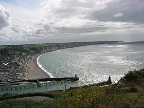 L'entrée du port, la plage et la falaise.