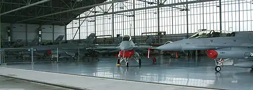 Des F-16 C/Ds sous hangar.