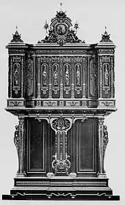 Cabinet en ébène orné de bronze, émaux d’Alfred Serre, exécuté par la maison Barbedienne (Exposition universelle de 1889), localisation inconnue.