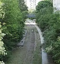 La ligne à hauteur de la passerelle de la Mare, dans le 20e arrondissement.