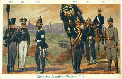 Uniformes du 8e régiment d'artillerie à pied de Rhénanie de 1814 à 1914