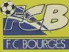 Inscription « FCB » blanc avec du bleu et « F.C.Bourges » inscrit en dessous en blanc sur fond bleu.