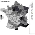 Résultats électoraux du Front national par département.