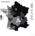 Résultats électoraux du Front national au premier tour par département.