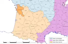 Localisation du département de la Charente-Maritime sur la carte des bassins hydrographiques français.