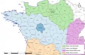 Localisation du département d'Indre-et-Loire sur la carte des bassins hydrographiques français