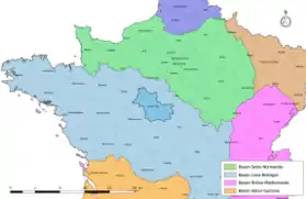 Localisation du département de Loir-et-Cher sur la carte des bassins hydrographiques français