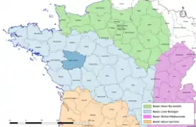 Localisation du département de Maine-et-Loire sur la carte des bassins hydrographiques français