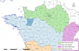 Localisation du département de la Mayenne sur la carte des bassins hydrographiques français