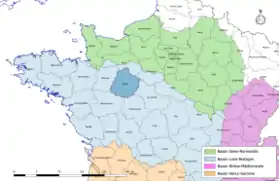 Localisation du département de la Sarthe sur la carte des bassins hydrographiques français