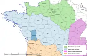 Localisation du département des Deux-Sèvres sur la carte des bassins hydrographiques français.