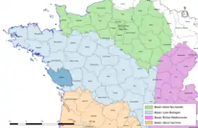 Localisation du département de la Vendée sur la carte des bassins hydrographiques français