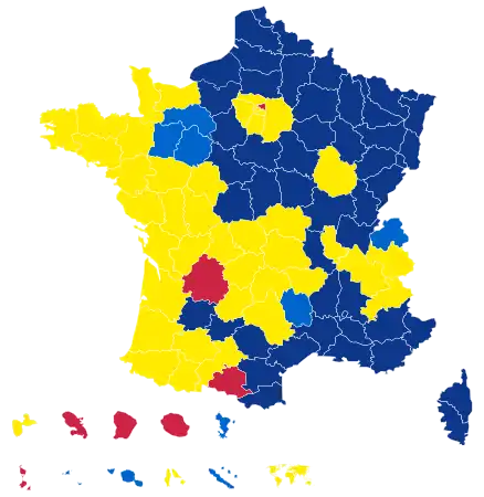 Candidats arrivés en tête dans chaque département au 1er tour.