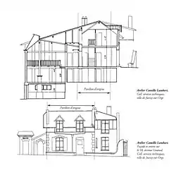 Façade et coupe de la maison de Camille Lambert, Collection services techniques, ville de Juvisy-sur-Orge