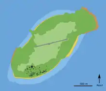 Dessin en couleur vives figurant les principaux caractères de l'île.