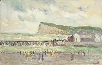 Maximilien Luce, La falaise de Mers-les-Bains, huile sur papier 27x41cm.
