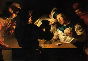 Gerard van Honthorst, Les Tricheurs, vers 1620, 125 × 190 cm, musée de Wiesbaden