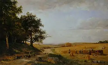 Moissons en Franche-Comté (1864), 135 × 216 cm. Collection particulière.