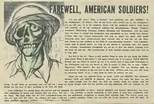 Dépliant avec le dessin d'un soldat ressemblant à un squelette.