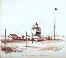 Le second phare construit en 1867 d'après une aquarelle de Henry Richard Bunnett réalisée entre 1885 et 1889