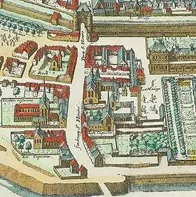 Détail du plan de Paris par Matthäus Merian (1615) montrant le faubourg au delà de la seconde porte Saint-Honoré.