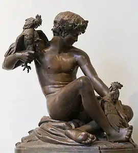 Jeune Faune faisant combattre deux coqs, bronze, musée des Beaux-Arts de Rennes.