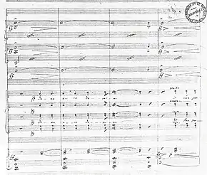 Extrait du manuscrit du Requiem de Fauré. Mesures 4–7 de l’Introït et du Kyrie