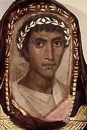 Peinture du Fayoum : portrait d'un Grec établi à Thèbes, IIe siècle. Salle 62.