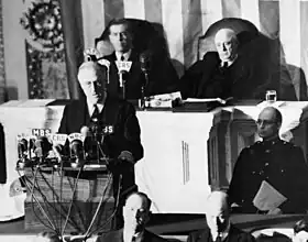 Président Franklin Delano Roosevelt s'adresse à une session conjointe du Congrès américain le 8 décembre 1941.