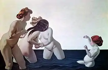 Félix Vallotton, Trois femmes et une petite fille jouant dans l'eau (1907)