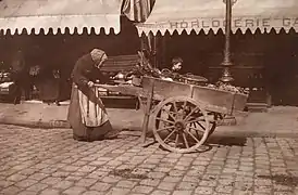 Femme poussant une charrette rue des Drapiers, Le Havre (France), Louis Galibert, 1904.