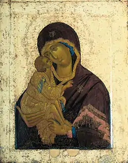 Icône du Monastère de Donskoï à Moscou. Théophane le Grec (?). 1392 г. (?). Galerie Tretiakov (invent. № 14244)