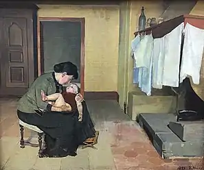 Peinture de Ferdinand Hodler représentant Augustine Dupin tenant son fils, Hector Hodler, dans les bras.