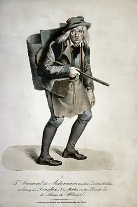 Ferdinand Raimund dans le rôle de l'Homme de cendres, lithographie de Josef Kriehuber d'après Moritz von Schwind vers 1826