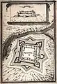 Château de Ferreira, fortifié par Manesson Mallet après le siège remporté par le comte de Schomberg le 27 avril 1667 (Les Travaux de Mars, t. I, pl. CXXXII).