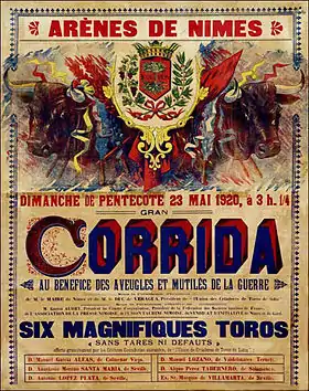 Affiche de la gran corrida à Nîmes du 23 mai 1920