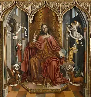 Salvator Mundi accompagné de Ecclesia et Synagoga, par Fernando Gallego, v. 1495, musée du Prado.