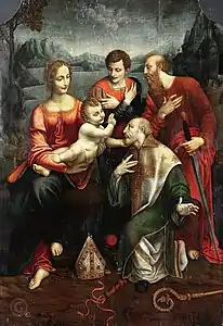 Dans La Vierge à l'Enfant avec les saints Ambroise, Paul et Georges, c'est tout le groupe formé de la Vierge et de l'Enfant que Fernando de Llanos reprend (v.1515-1520, Gemäldegalerie).