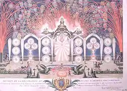 Dessein de la décoration et du feu d'artifice tiré à Meudon en l'honneur du duc de Bourgogne, le 13 septembre 1756. AD 92.