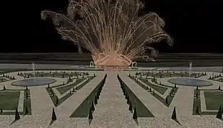 Vue du feu d'artifice du 18 juillet 1700 tiré en l'honneur de Monseigneur, fils de Louis XIV.